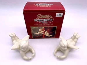 2 Jade Porcelain Candle Climbers Cherubs Christmas Holiday Santa's Workbench - Picture 1 of 8