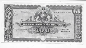 1920 Ecuador 100 Sucres Note GEM UNCIRCULATED GORGEOUS ! - Picture 1 of 2