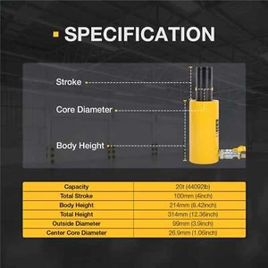 20T Hydraulic Cylinder Jack Ram Lifting Jack 4" Stroke Hollow Single Acting - Picture 1 of 8