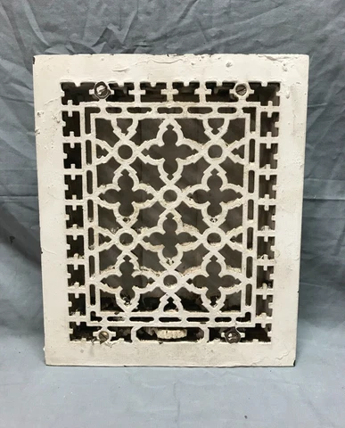 Antique Cast Iron Gothic Heat Grate Floor Register 8x10 VTG White Old 1026-23B Cover