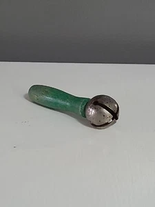 Antique Wood Handle Baby Rattle Single Jingle Bell - Metal - Picture 1 of 4