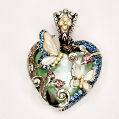 Barbara Bixby SS&18K Garden Heart Enhancer Pendant Butterfly Topaz MoP Doublet - Image 1 of 4