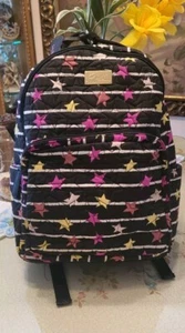 Luv Betsey Johnson Large Quilted Backpack Black Star Striped NWT - Picture 1 of 10