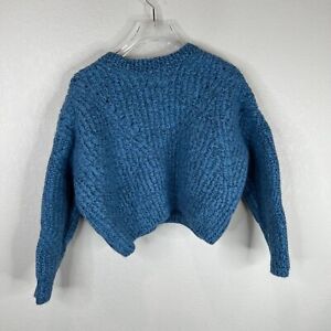 Coach 1941 Womens Cropped Sweater Size Small Blue Marled Wool Blend Crew Preppy