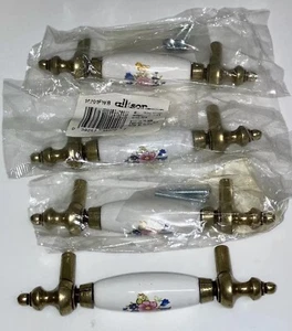 Amerock Allison 14201FWB White Ceramic Floral Antique Brass Door Pulls - Qty 4 - Picture 1 of 6
