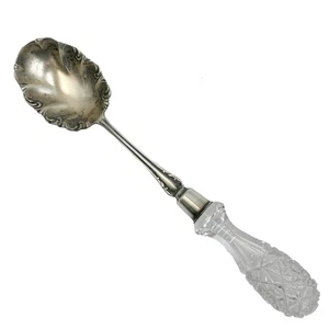 Watrous Mfg Co amerikanischer Servierlöffel Sterlingsilber geschliffener Kristallgriff Beere - Bild 1 von 6