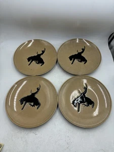 4 Buckaroo Salad Plates Cowboy Living Southwest Stoneware 8.5'' Ranch Brown - Picture 1 of 11