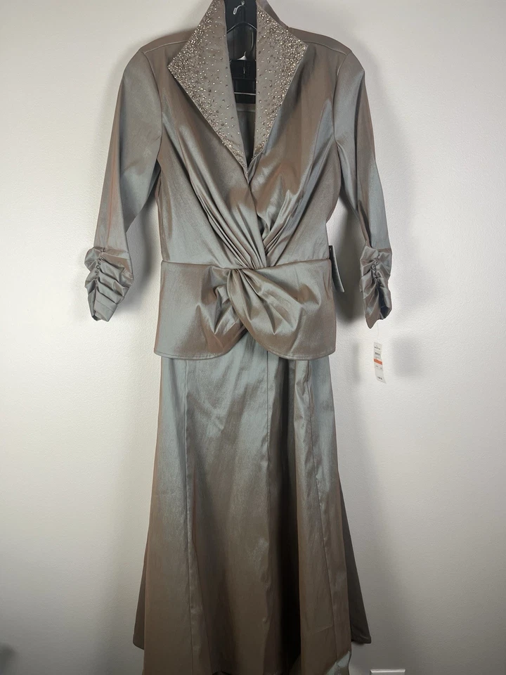 TADASHI SHOJI Tafetán Elastizado Platino Falda Chaqueta Conjunto Talla 6 Nuevo con Etiquetas Foto 1 de 4