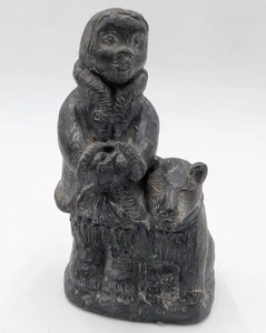 Jabonera de colección esculturas de lobo esquimal inuit original niña y perro hecha a mano Canadá - Imagen 1 de 13