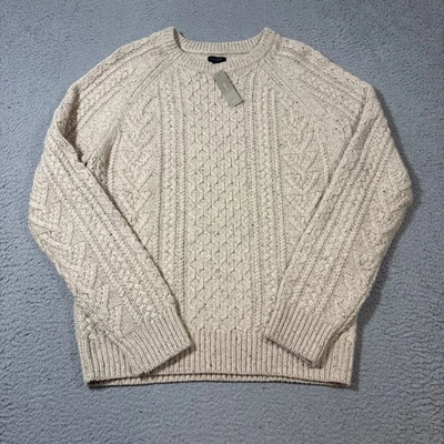 NWT J Crew Men XL Beige Rugged Wool Blend Donegal Sweater Preppy Cable Knit - Image 1 of 4
