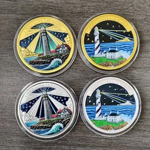 Lot de 4 médailles ornement pièces défi plaqué or/argent phare et océan - Photo 1/7