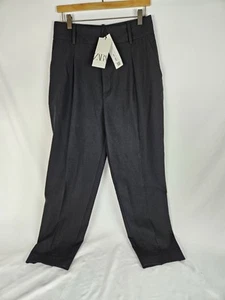 NWT! Zara High Waist Black Womens Pants Size L Pleated Front Pockets  - Picture 1 of 9