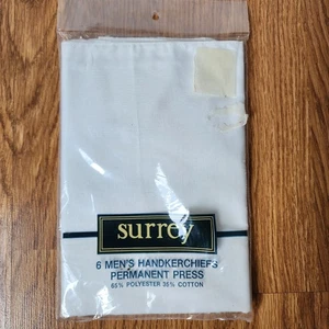 Vintage Mens Handkerchiefs Surrey 6 Pack Hankies White Permanent Press - Picture 1 of 4