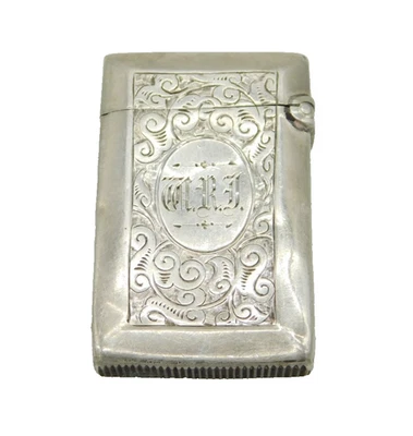 Antiguo estuche Vesta victoriano de plata esterlina con patrón floral 1893 Birmingham Foto 1 de 4