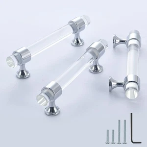 6Pack Glass Cabinet Pull, 3 3/4 inch Polished Chrome Drawer Pulls, 96mm Clear... - Picture 1 of 6