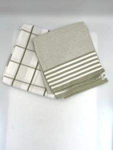 William Sonoma Set Of 2 Cotton Dish Towels Green & White Stripe/Check 20x30” - Picture 1 of 6