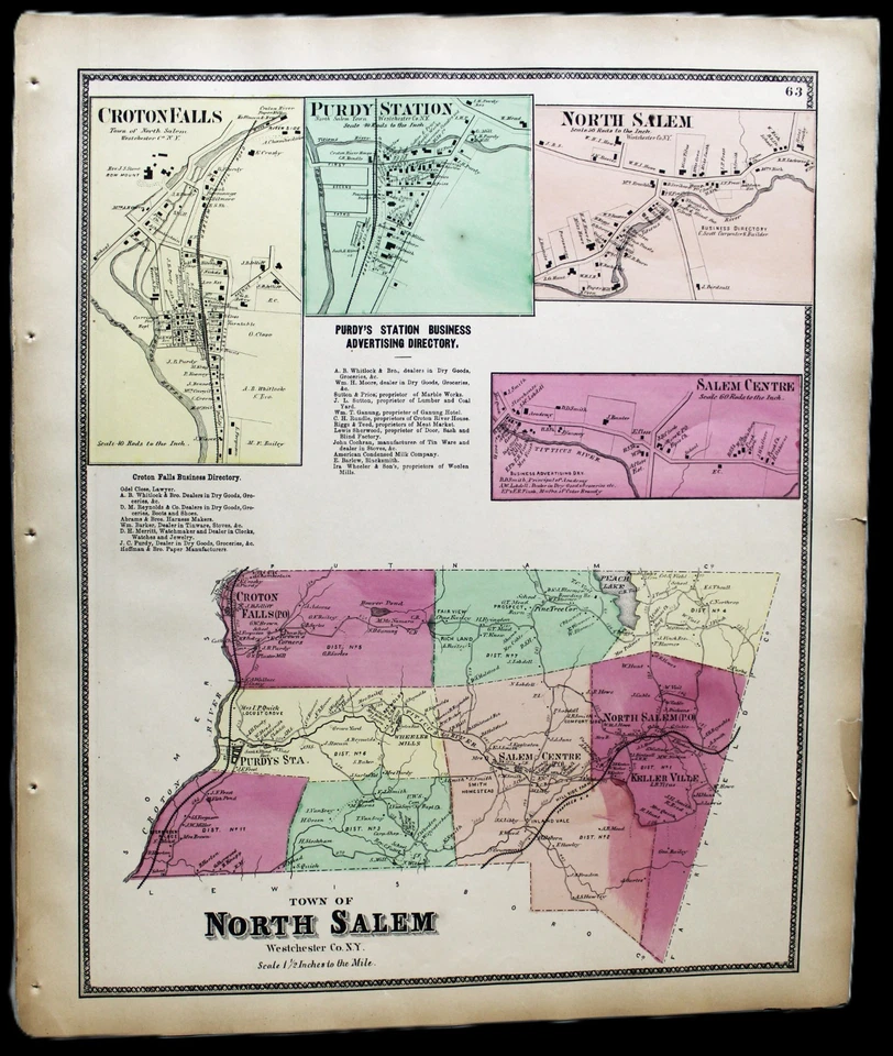 PÁGINA MAPA CERVEZAS ELLIS & SOULE ATLAS CIUDAD NORTE SALEM WESTCHESTER NUEVA YORK 1868 Foto 1 de 3