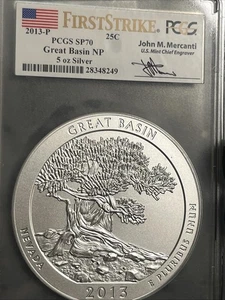 2013-P GREAT BASIN NP ATB 5 OZ. SILVER PCGS SP70 John Mercanti FIRST STRIKE FS#6 - Picture 1 of 8
