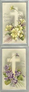 Set of 2 Pink Yellow Flowers Easter Postcard Series - Picture 1 of 1