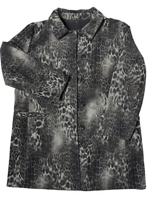 Chaqueta Abrigo Lluvia Jane Post Reversible Negra Gris Estampado Leopardo Mujer’s Talla XL Foto 1 de 4