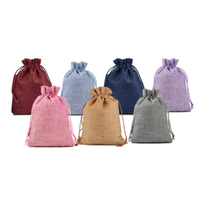 25 50 100 Large Burlap Gift Bags Jewelry Wedding Candy Drawstring Pouches 7"x9" - Image 1 of 4