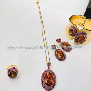 Collana Anello Orecchini Bracciale Zultanite Cristallo Ametista Gemme Intarsiato Pendente - Foto 1 di 18