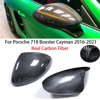 Cubierta de espejo retrovisor lateral de coche de fibra de carbono real para Porsche 718 Boxster Cayman 2016-2021 Foto 1 de 4