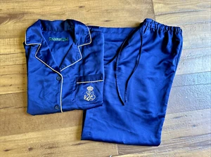 Lauren Ralph Lauren Navy Blue Monogramed Satin Pajama Set Small Gold Crown - Picture 1 of 4