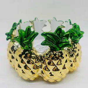 Bath & Body Works Pineapple Ring 3 Wick Ceramic Candle Holder Green & Gold - Picture 1 of 6