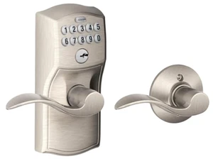 Schlage FE575 CAM 619 ACC Camelot Keypad Lock Accent Lever Satin Nickel - Picture 1 of 4