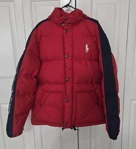 New Polo Ralph Lauren Men's Red Goose Down Hooded Quilted Jacket Size LT-GL - Picture 1 of 9
