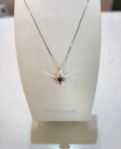 COLLANA RUBINO E DIAMANTI Pg Gioielli Oro Bianco 18 Karati 750% Catena Veneziana - Picture 1 of 8