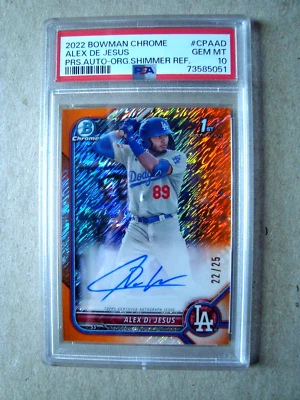 2022 Bowman Chrome Prospects Alex DeJesus Orange 1st Auto Rookie PSA 10 #d 22/25 - Image 1 of 2