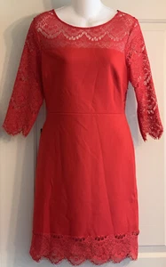 Express sexy kurzes rotes Cocktailkleid mit Häkel 3/4-Ärmeln Saumbesatz neu mit Etikett 12 $ 79 - Bild 1 von 9