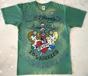 Vintage Ed Hardy T-Shirt, Born Free Los Angeles Fun, Pin Up Girls, Medium - Picture 1 of 14