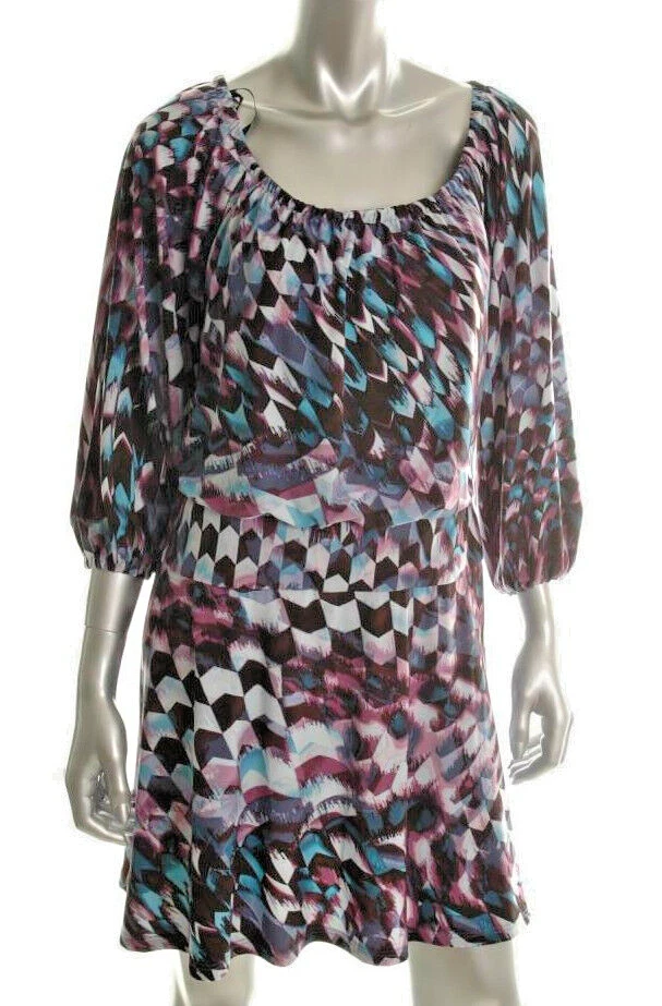 CHEQUER ~ Vestido de Carrera Estampado Geométrico Blusa Caída Cintura Cambio 6 NUEVO $148 Foto 1 de 2