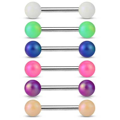 6 Piezas Bola Color Mate Acero Quirúrgico Barbas Lengua Pezón Anillos 14G 5/8" Foto 1 de 4