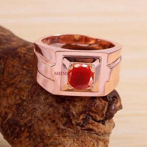 Natürlich Rot Onyx Mit 18K Rose Gold Überzogen Silber Ring für Herren #1916 - Bild 1 von 3