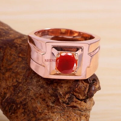 Natürlich Rot Onyx Mit 18K Rose Gold Überzogen Silber Ring für Herren #1916 - Bild 1 von 3