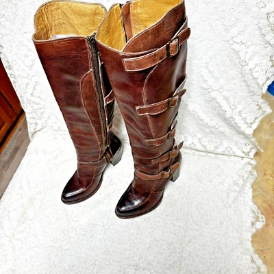 Bed Stu Cobblers Series Statute 7 *  Brown Distressed Leather Motorcycle Boots - Image 1 of 4