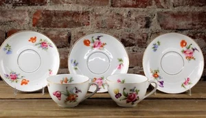 PAIR (2)KPM PORCELAIN MULTI FLORAL PATTERN KPM2 CUP & SAUCER SET PLUS EXTRA - Picture 1 of 5