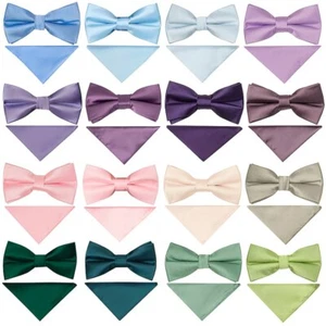 Jungen Uni Satin Fliege Set Hochzeit Taufe Abschlussball Krawatte Pastellfarben - Bild 1 von 120