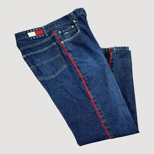 Vintage Y2K Tommy Jeans Mens 32x30 Red Side Stripe Flag Logo Denim Jeans - Picture 1 of 15