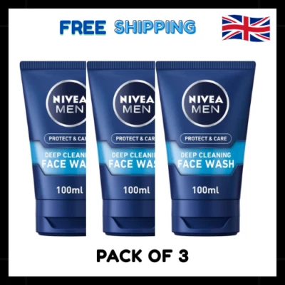 3 X NIVEA MEN Deep Cleaning Face Wash Protect & Care 100 ml