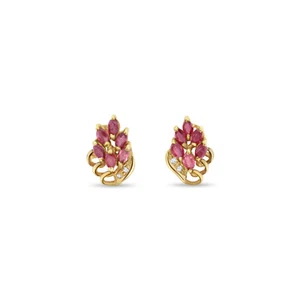 Marquise Ruby Cluster Earrings with Diamond Accent 14k Yellow Gold - Picture 1 of 3