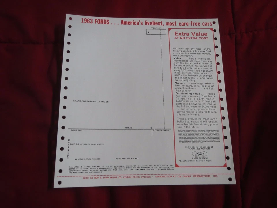 Ford Fairlane Falcon Galaxy Ranchero 1963 pegatina tardía Foto 1 de 1