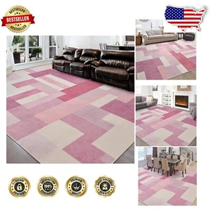 Stylish 9x12 Pink Geometric Area Rug - Ideal for Living Room and Bedroom Decor - Picture 1 of 11