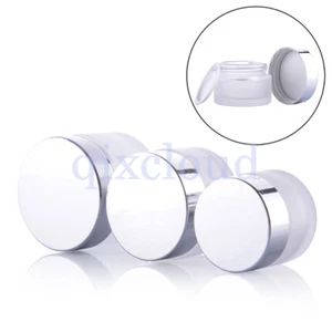 15g 30g 50g Silver Frosted Clear Glass Empty Jars Cosmetic Pot Creme Containers - Picture 1 of 10