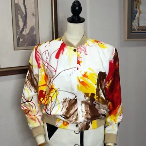 Saint Laurent Resort 2008 Graphic Silk Bomber Jacket w/ COA. Size US 8, FR 40 - Picture 1 of 13