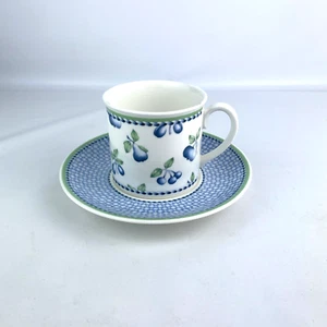 Villeroy & Boch Provence Demitasse Cup and Saucer Blue Weave with Green Trim - Picture 1 of 9